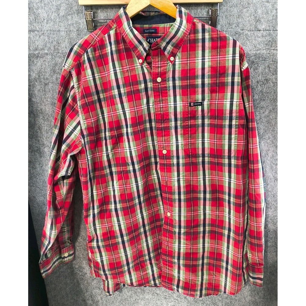 Chaps Button Up Shirt Men's Size L‎ Red and Green Plaid